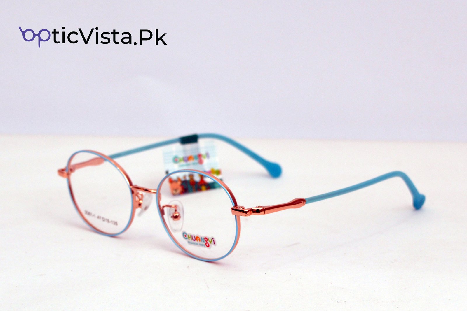 Kids Round Glasses – Blue & Rose-Gold Frame